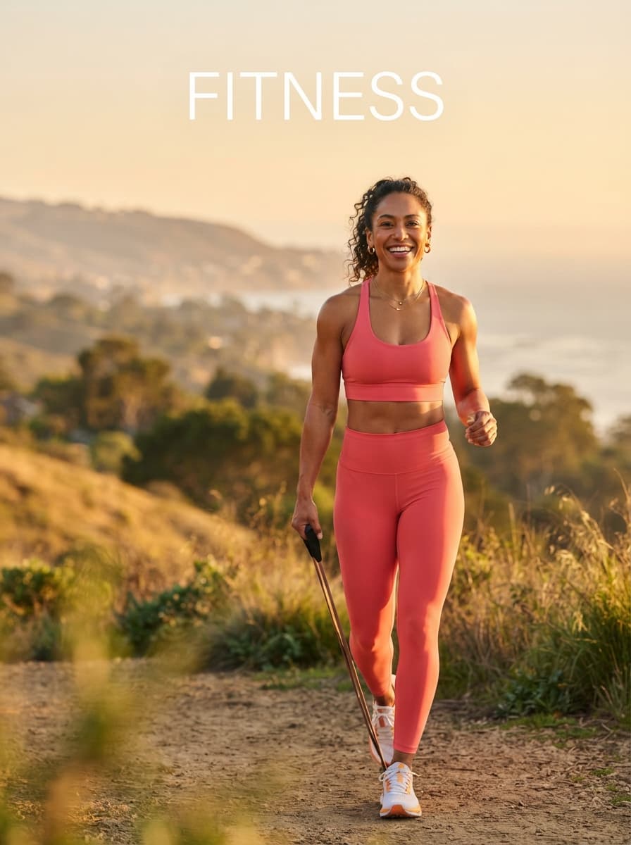 Entrenadora personal caminando al amanecer